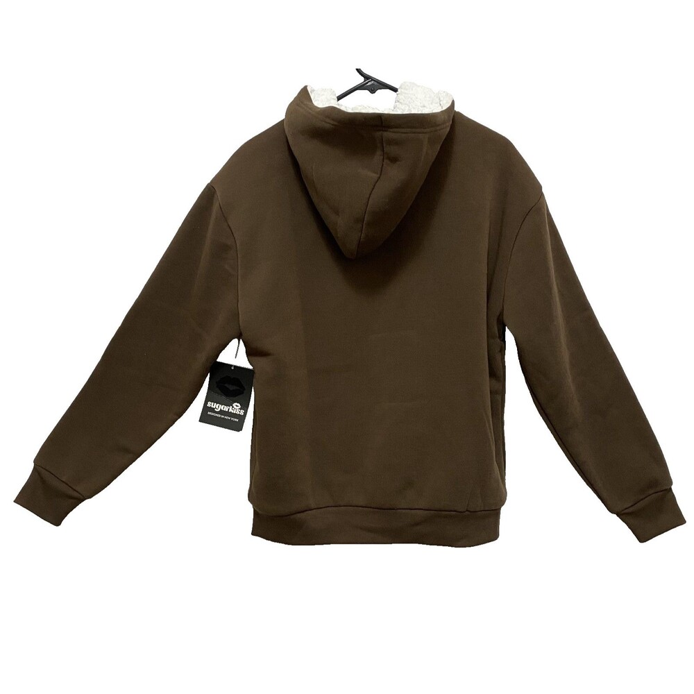 Sugarkiss Women’s Zip Up Hoodie Sherpa Lined Brown Size M - Picture 2 of 7